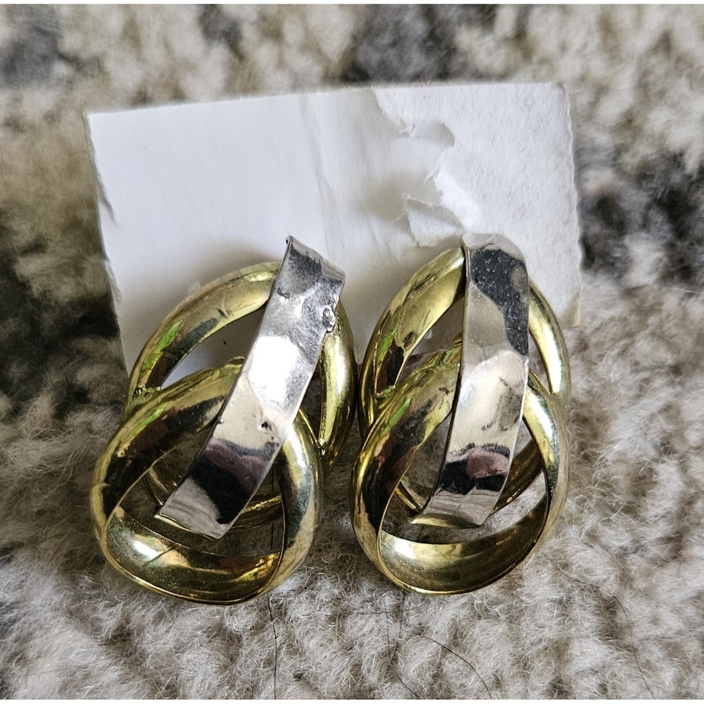 Vintage 90s Mixed Metal Gold Silver Hammered Hoop Earrings